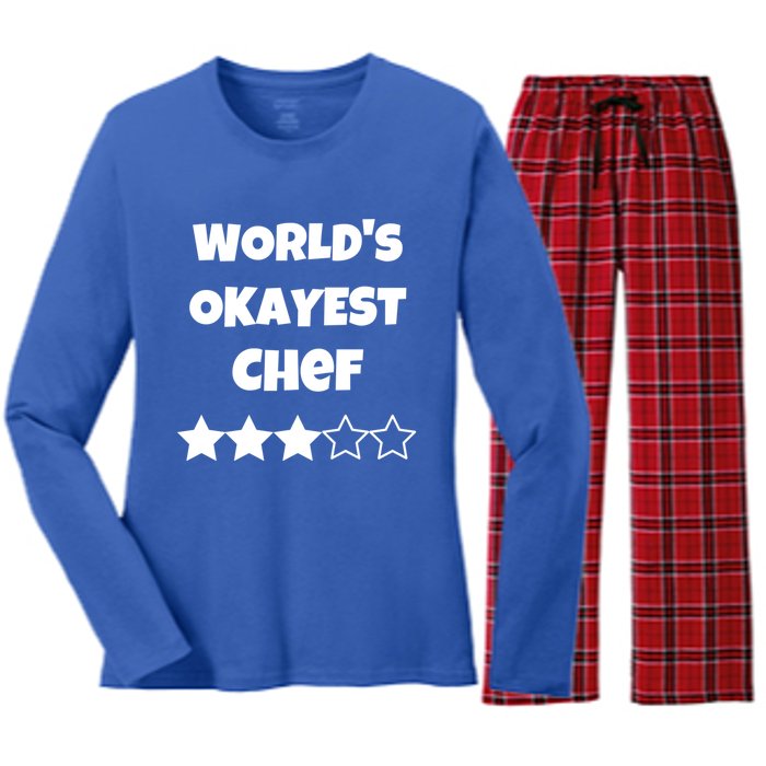 Funny Worlds Okayest Chef Cook Gift Average Star Cute Gift Women's Long Sleeve Flannel Pajama Set 