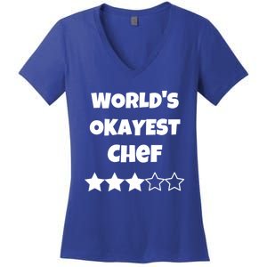 Funny Worlds Okayest Chef Cook Gift Average Star Cute Gift Women's V-Neck T-Shirt