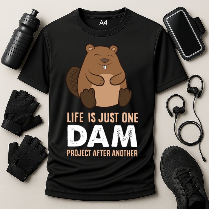 Funny Woodworking One Dam Project After Another Beaver Gift Cooling Performance Crew T-Shirt