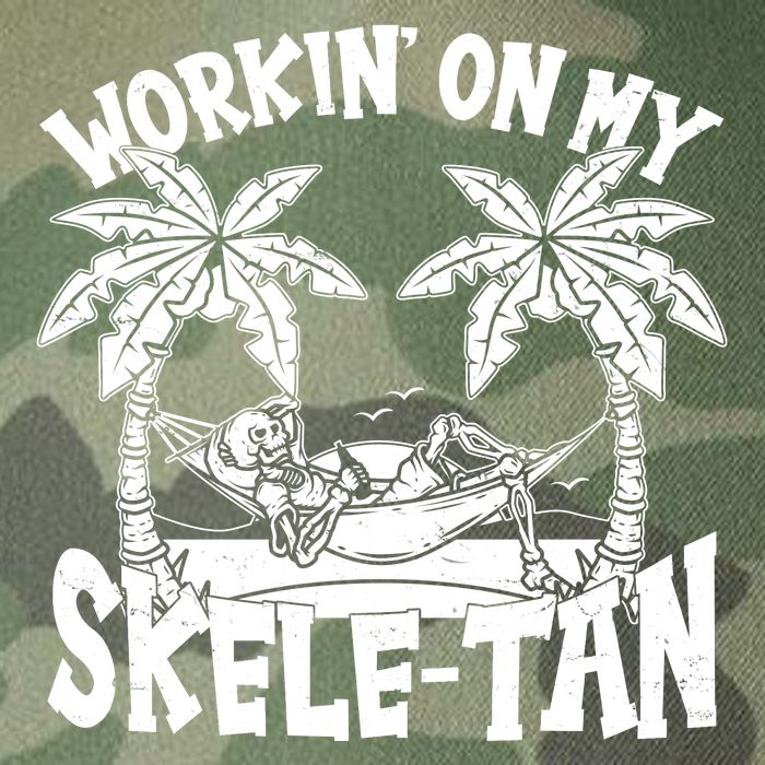 Funny Workin On My Skele Tan Vacation Skeleton Legacy Tie Dye Trucker Hat