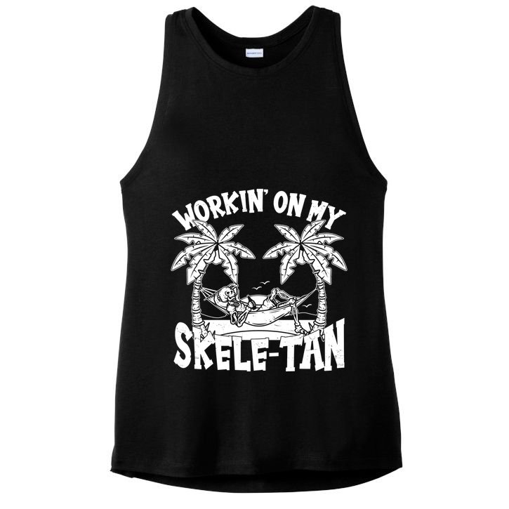 Funny Workin On My Skele Tan Vacation Skeleton Ladies PosiCharge Tri-Blend Wicking Tank