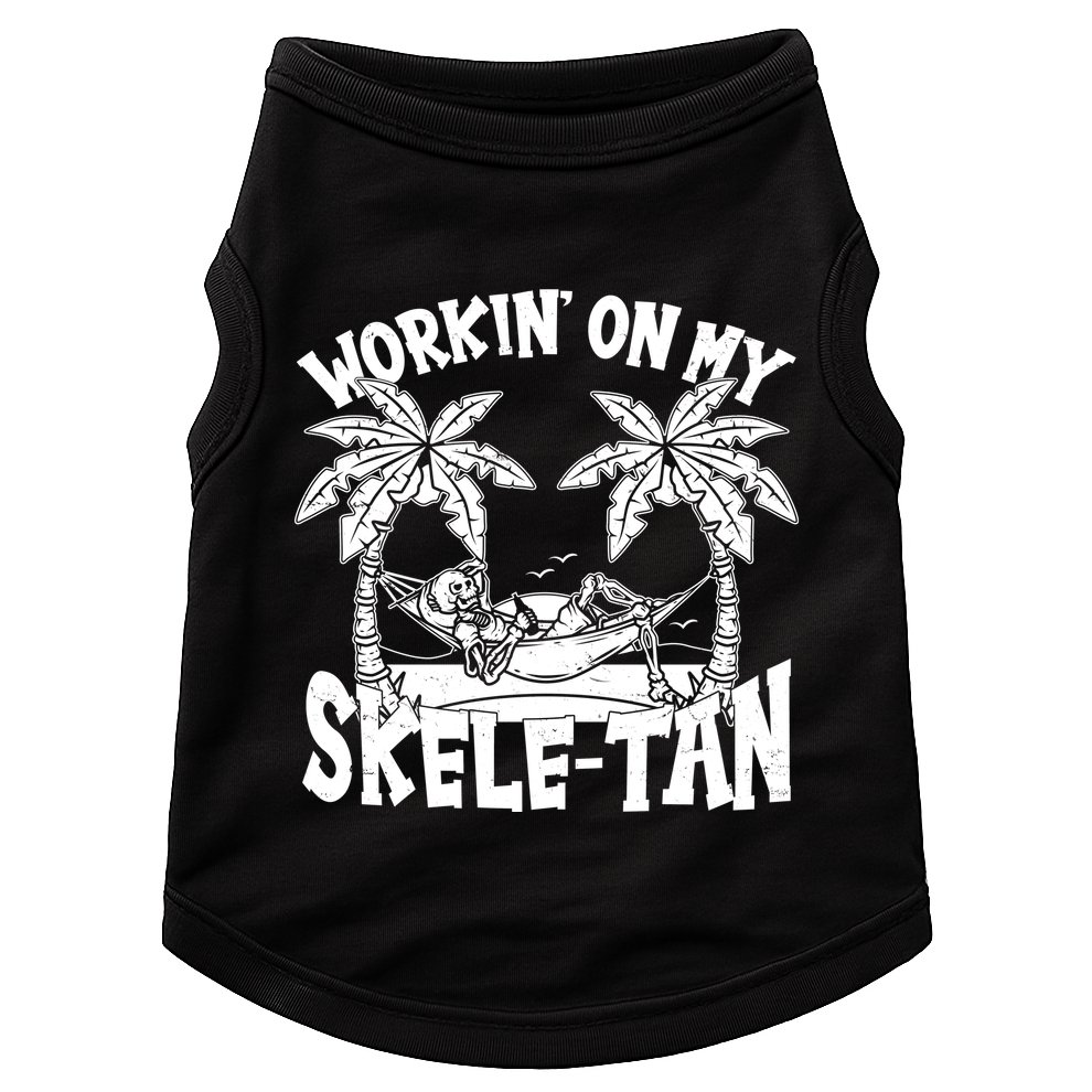 Funny Workin On My Skele Tan Vacation Skeleton Doggie Tank