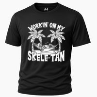 Funny Workin On My Skele Tan Vacation Skeleton Performance Shirt
