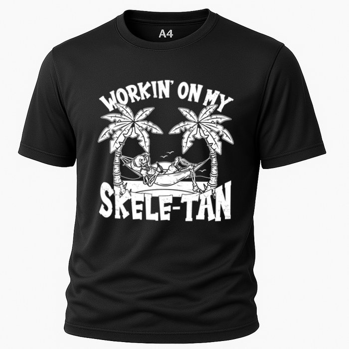 Funny Workin On My Skele Tan Vacation Skeleton Performance Shirt