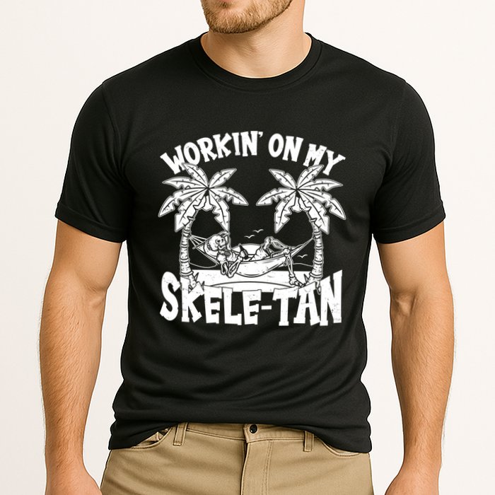 Funny Workin On My Skele Tan Vacation Skeleton Performance Shirt