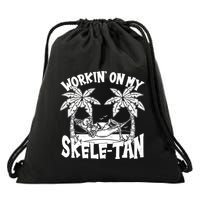 Funny Workin On My Skele Tan Vacation Skeleton Drawstring Bag