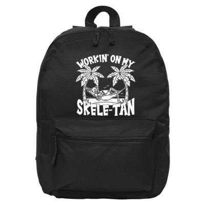 Funny Workin On My Skele Tan Vacation Skeleton 16 in Basic Backpack