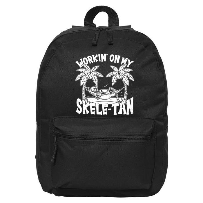 Funny Workin On My Skele Tan Vacation Skeleton 16 in Basic Backpack