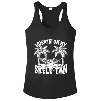 Funny Workin On My Skele Tan Vacation Skeleton Ladies PosiCharge Competitor Racerback Tank