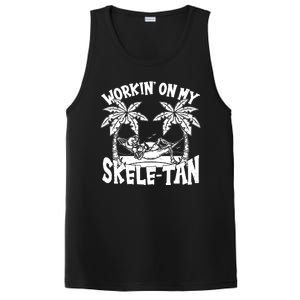 Funny Workin On My Skele Tan Vacation Skeleton PosiCharge Competitor Tank