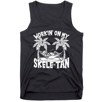 Funny Workin On My Skele Tan Vacation Skeleton Tank Top