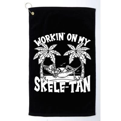 Funny Workin On My Skele Tan Vacation Skeleton Golf Towel