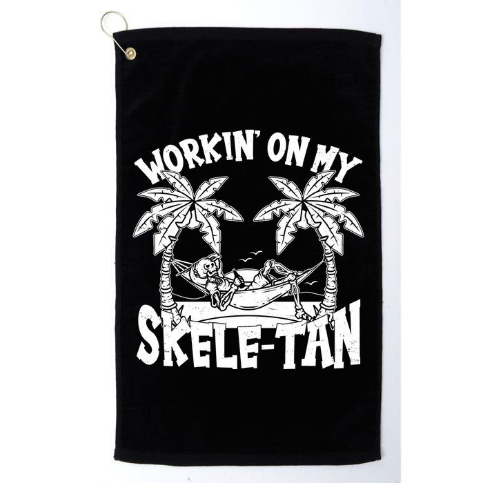 Funny Workin On My Skele Tan Vacation Skeleton Golf Towel