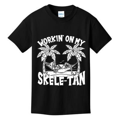 Funny Workin On My Skele Tan Vacation Skeleton Kids T-Shirt