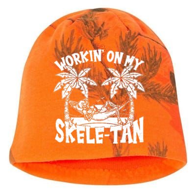 Funny Workin On My Skele Tan Vacation Skeleton Kati - Camo Knit Beanie