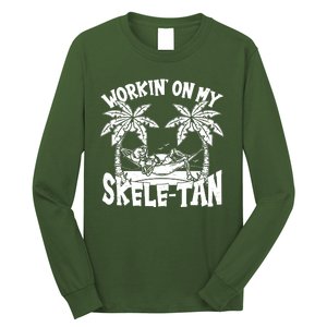 Funny Workin On My Skele Tan Vacation Skeleton Long Sleeve Shirt