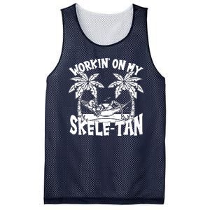 Funny Workin On My Skele Tan Vacation Skeleton Mesh Reversible Basketball Jersey Tank