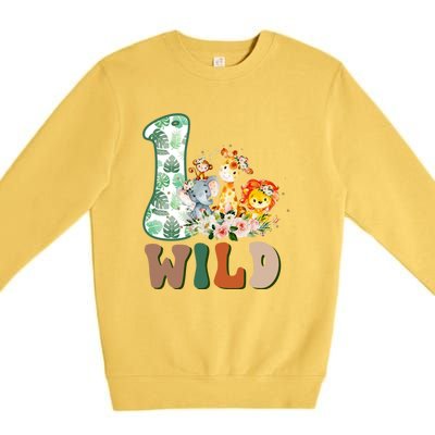 Funny Wild One 1st Birthday Safari Animal Themed Gift Premium Crewneck Sweatshirt