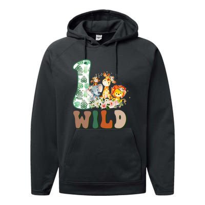 Funny Wild One 1st Birthday Safari Animal Themed Gift Performance Fleece Hoodie