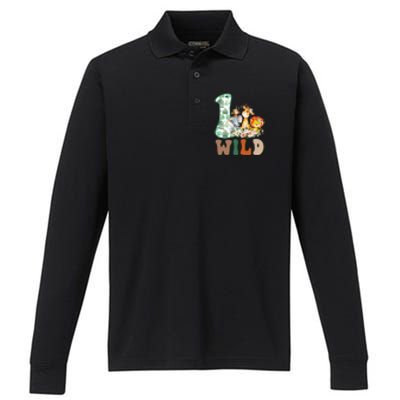 Funny Wild One 1st Birthday Safari Animal Themed Gift Performance Long Sleeve Polo