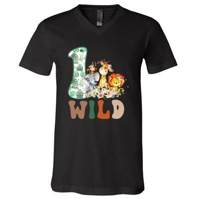 Funny Wild One 1st Birthday Safari Animal Themed Gift V-Neck T-Shirt