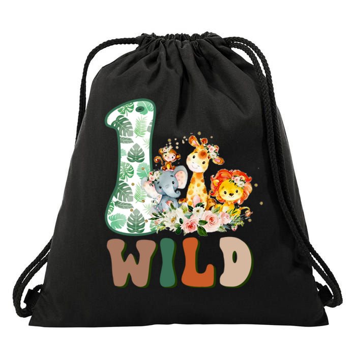 Funny Wild One 1st Birthday Safari Animal Themed Gift Drawstring Bag