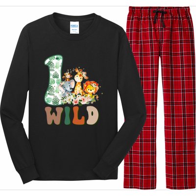 Funny Wild One 1st Birthday Safari Animal Themed Gift Long Sleeve Pajama Set