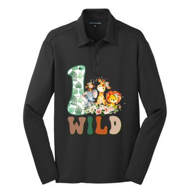 Funny Wild One 1st Birthday Safari Animal Themed Gift Silk Touch Performance Long Sleeve Polo