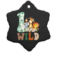 Funny Wild One 1st Birthday Safari Animal Themed Gift Ceramic Star Ornament