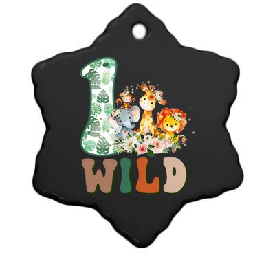 Funny Wild One 1st Birthday Safari Animal Themed Gift Ceramic Star Ornament