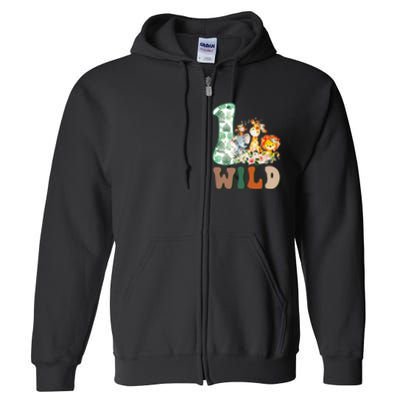 Funny Wild One 1st Birthday Safari Animal Themed Gift Full Zip Hoodie