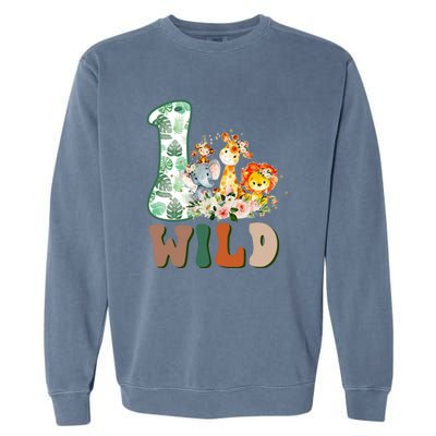 Funny Wild One 1st Birthday Safari Animal Themed Gift Garment-Dyed Sweatshirt