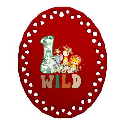 Funny Wild One 1st Birthday Safari Animal Themed Gift Ceramic Oval Ornament