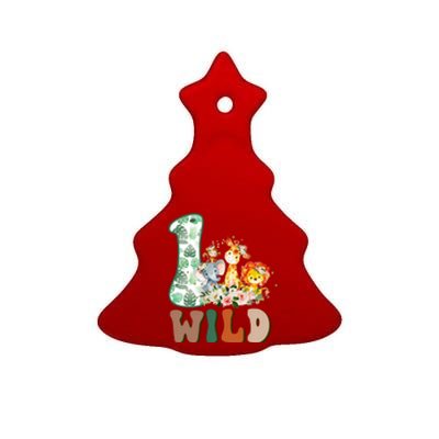 Funny Wild One 1st Birthday Safari Animal Themed Gift Ceramic Tree Ornament