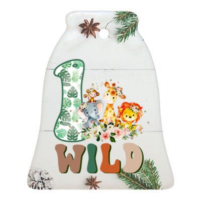 Funny Wild One 1st Birthday Safari Animal Themed Gift Ceramic Bell Ornament