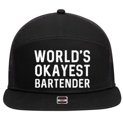 Funny Worlds Okayest Bartender Barmaid Barkeeper Men Women 7 Panel Mesh Trucker Snapback Hat