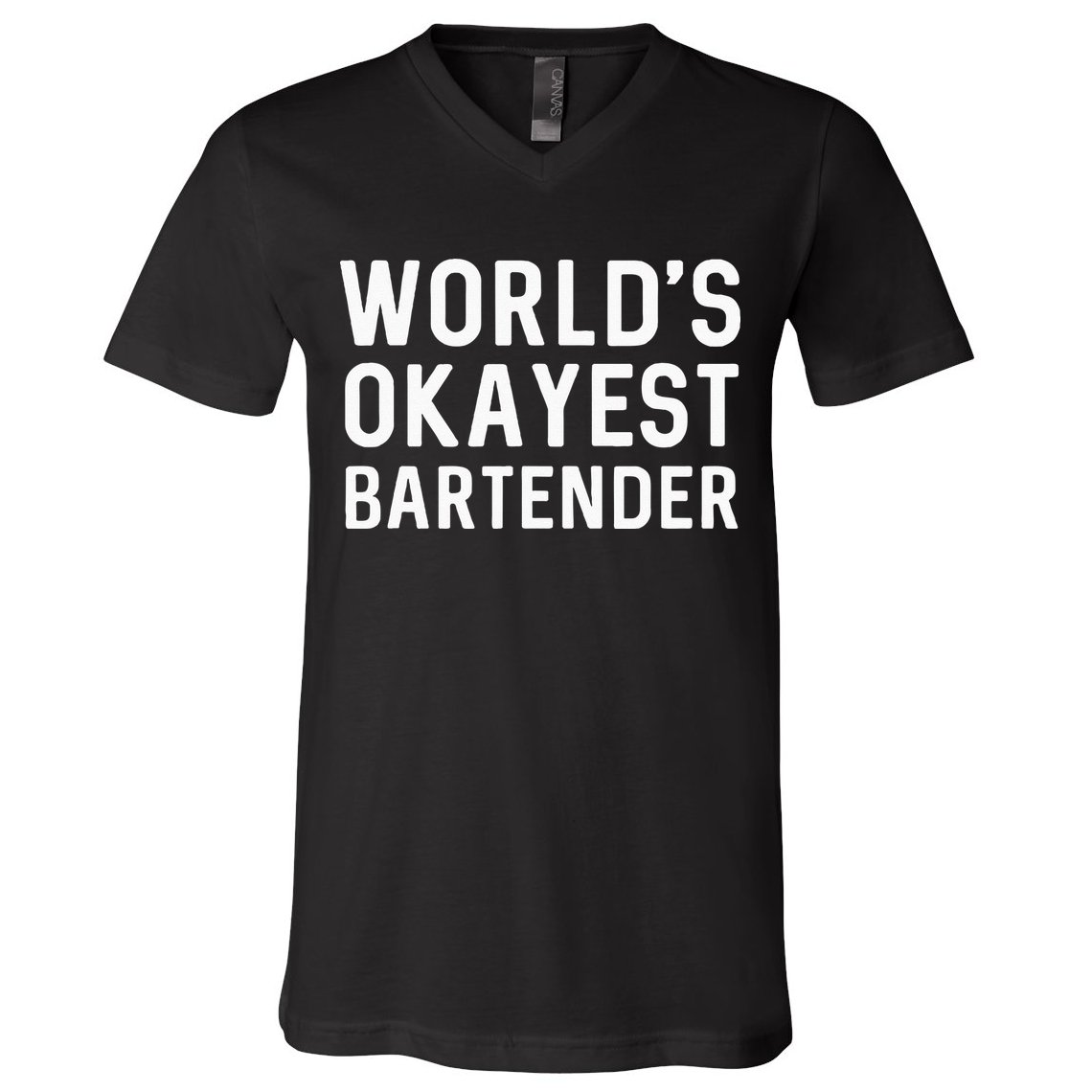 Funny Worlds Okayest Bartender Barmaid Barkeeper Men Women V-Neck T-Shirt