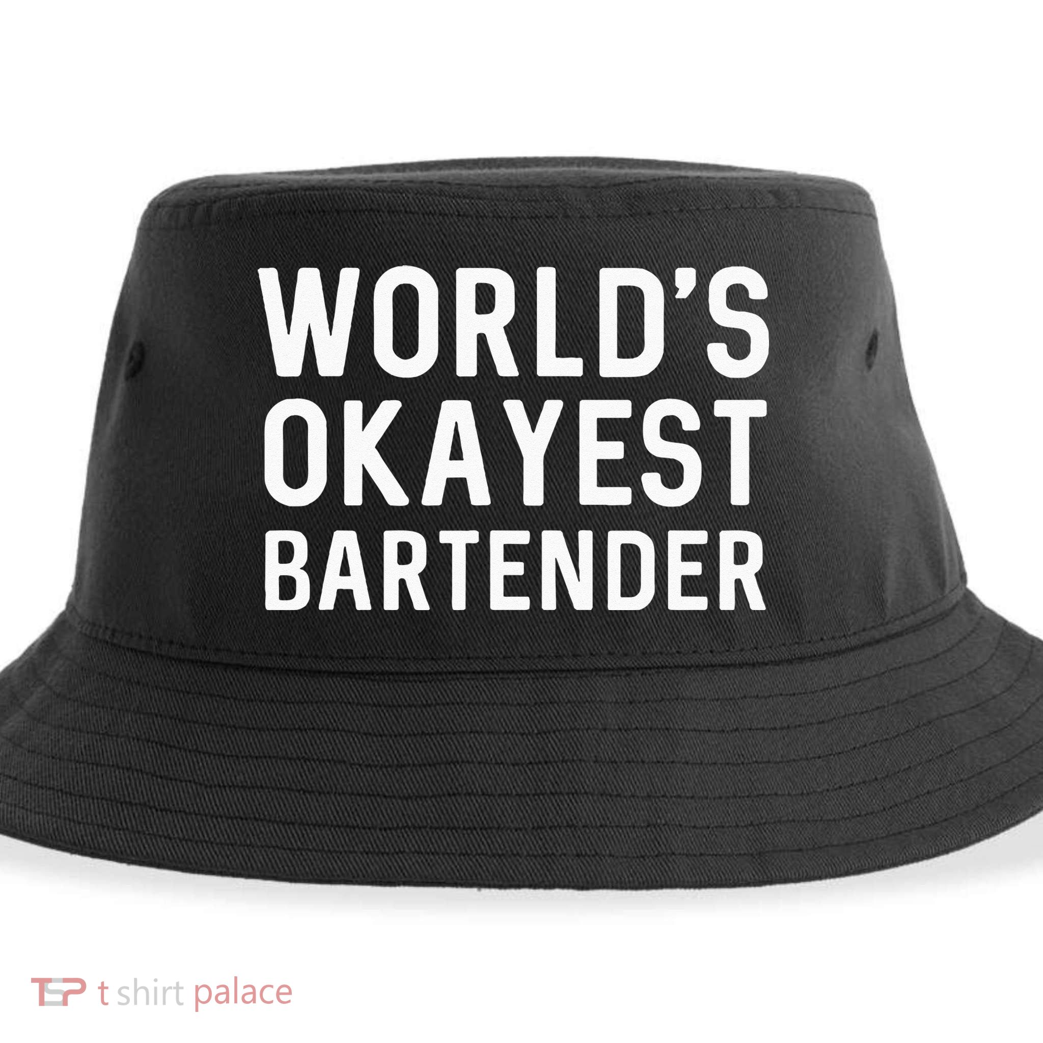 Funny Worlds Okayest Bartender Barmaid Barkeeper Men Women Sustainable Bucket Hat