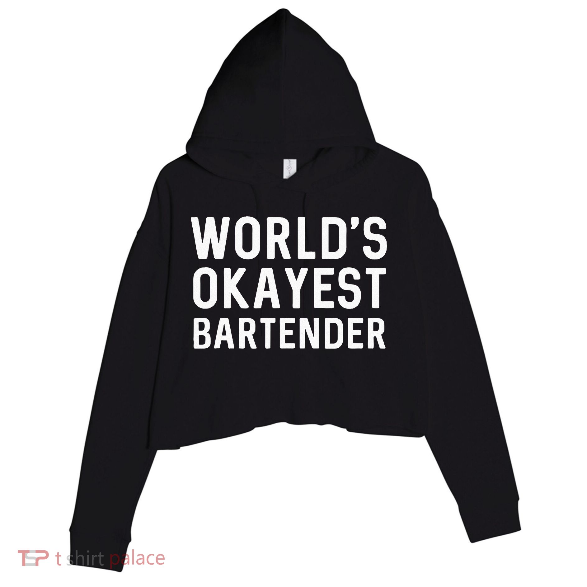 Funny Worlds Okayest Bartender Barmaid Barkeeper Men Women Crop Fleece Hoodie