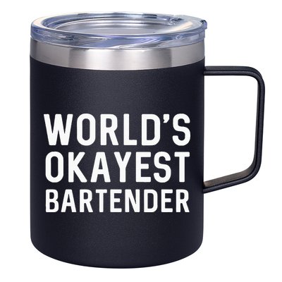 Funny Worlds Okayest Bartender Barmaid Barkeeper Men Women 12oz Stainless Steel Coffee Mug