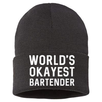 Funny Worlds Okayest Bartender Barmaid Barkeeper Men Women Sustainable Knit Beanie