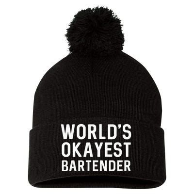 Funny Worlds Okayest Bartender Barmaid Barkeeper Men Women Pom Pom 12in Knit Beanie