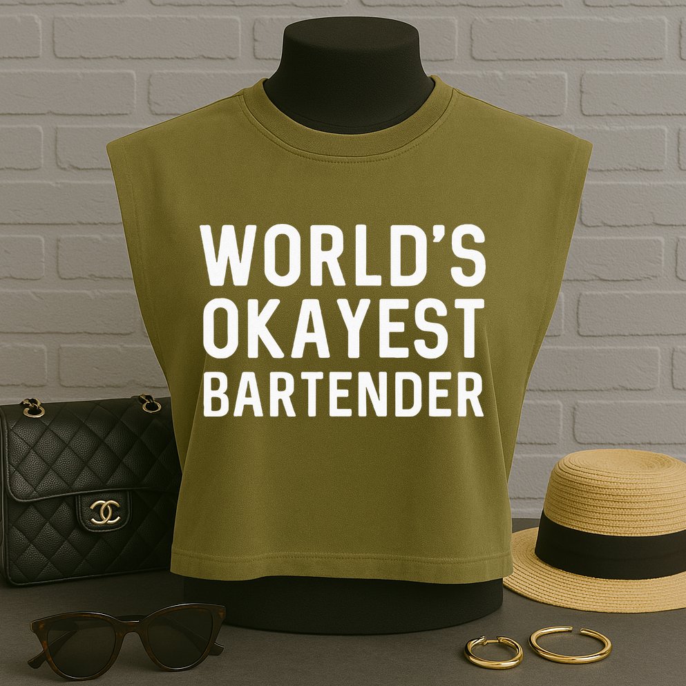 Funny Worlds Okayest Bartender Barmaid Barkeeper Men Women Garment-Dyed Women's Muscle Tee