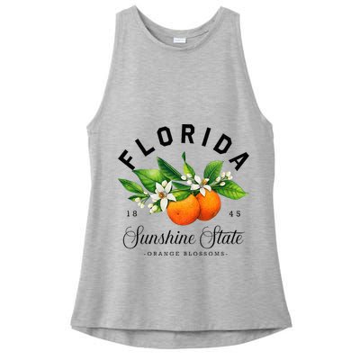 Florida Watercolor Orange Blossoms Ladies PosiCharge Tri-Blend Wicking Tank