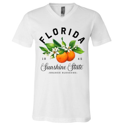 Florida Watercolor Orange Blossoms V-Neck T-Shirt