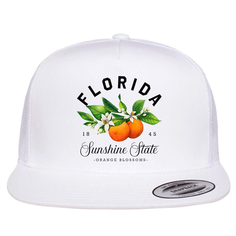 Florida Watercolor Orange Blossoms Flat Bill Trucker Hat