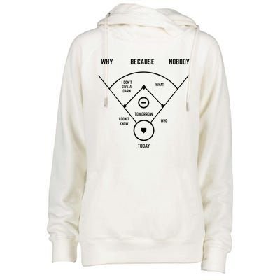 Funny Who's On First Baseball Vintage Joke Baseball Dad Womens Funnel Neck Pullover Hood