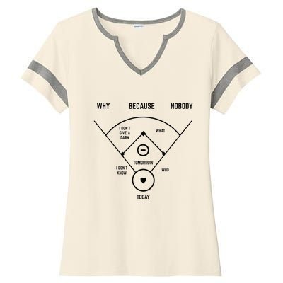 Funny Who's On First Baseball Vintage Joke Baseball Dad Ladies Halftime Notch Neck Tee