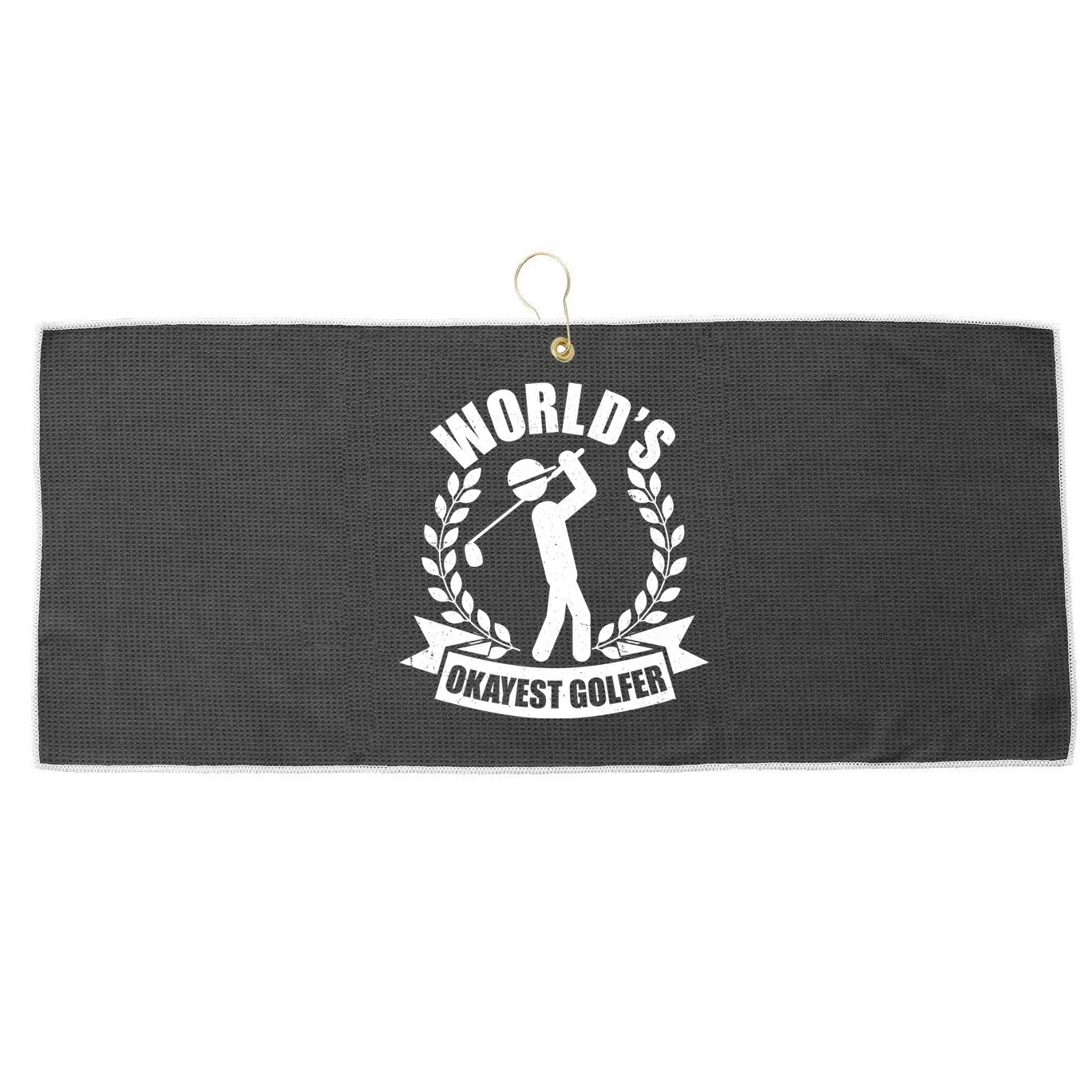 Funny Worlds Okayest Golfer Large Microfiber Waffle Golf Towel