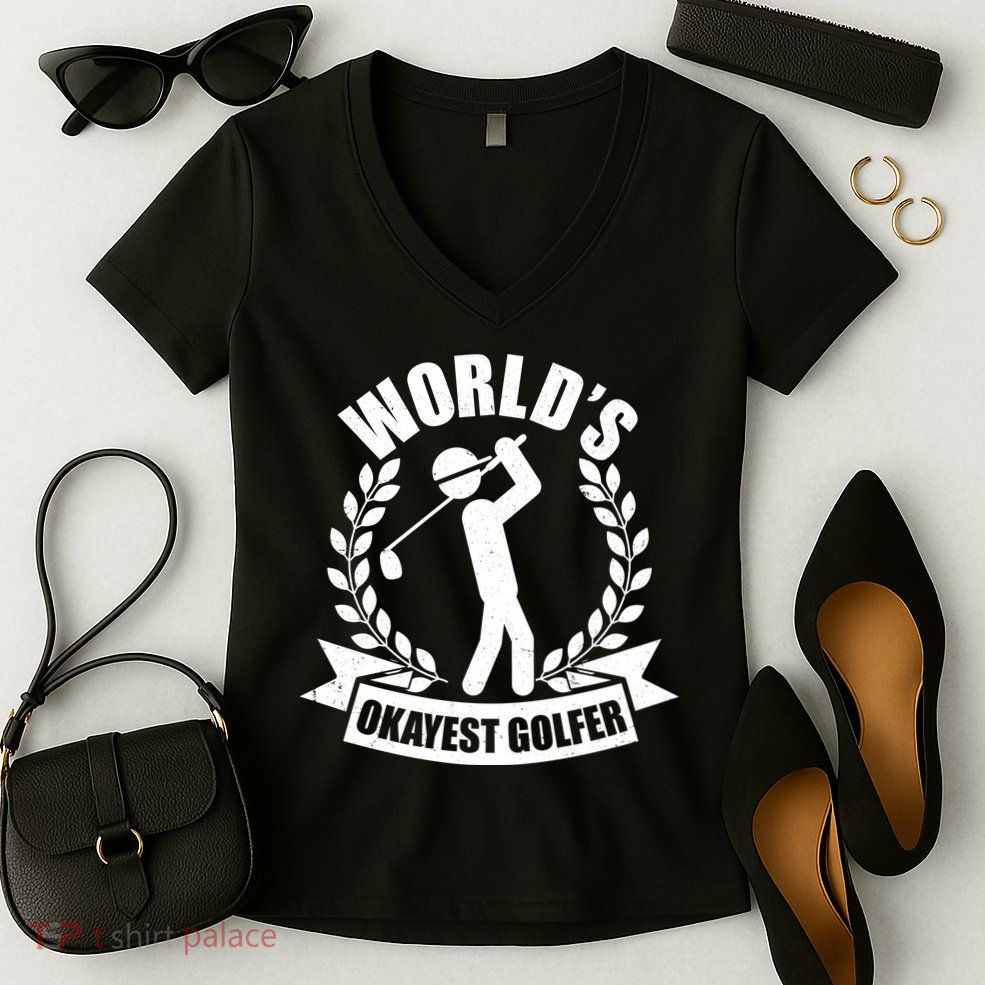 Funny Worlds Okayest Golfer Women's V-Neck T-Shirt